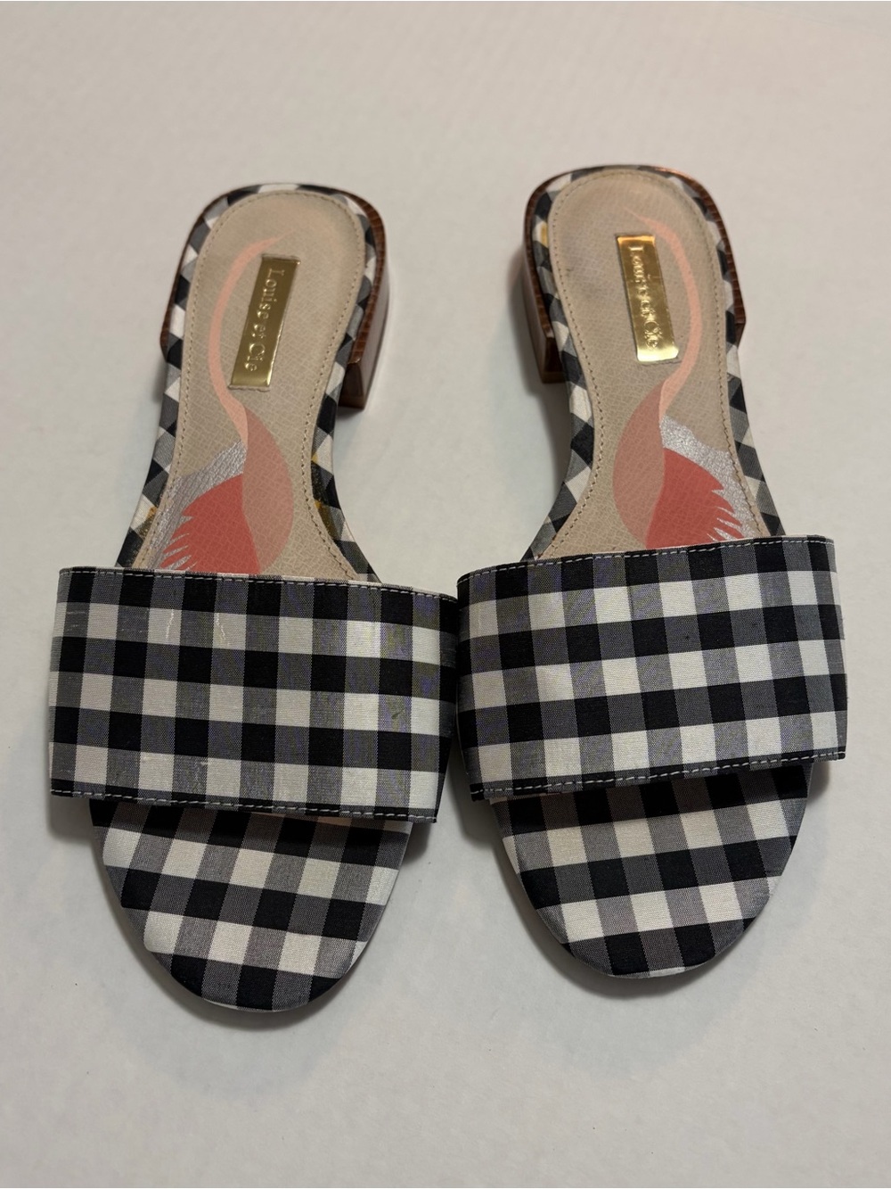 Louise et Cie Black and White Gingham Slide Mules